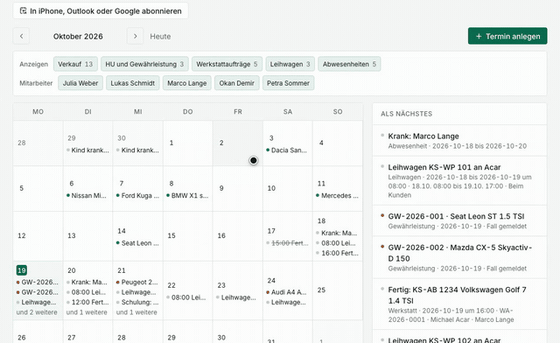 Kalender mit Filter: Abwesenheiten und einzelne Mitarbeiter aus- und wieder einblenden