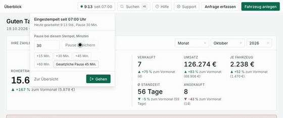 Zeiterfassung mit der Stempeluhr in wagenpuls